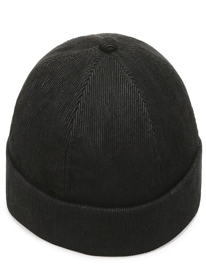 Ptduabenlu Corduroy Brimless Hat for Men Women Sailor Docker Cap Cuff Harbour Beanie Hat Black - Image 1